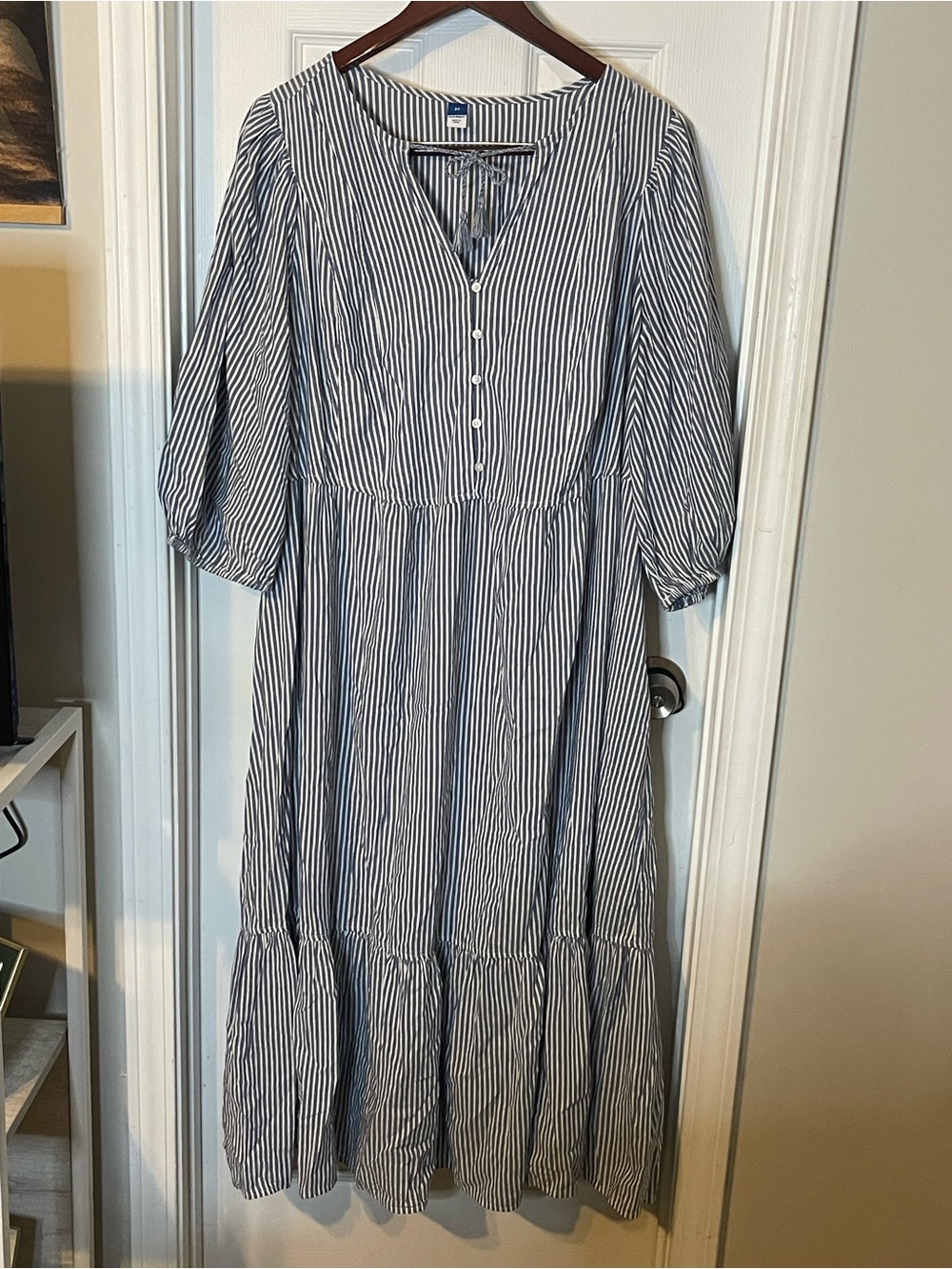 Old Navy Navy and White Striped Button-Front Maxi Dress